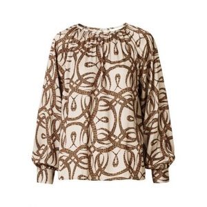 H&M Richard‎ Allen Modern Abstract Printed Silky Blouse Top, Cream Tan - Size 4